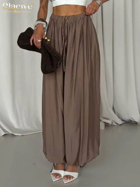 Clacive High-Waist Wide-Leg Women's Pants Brown
