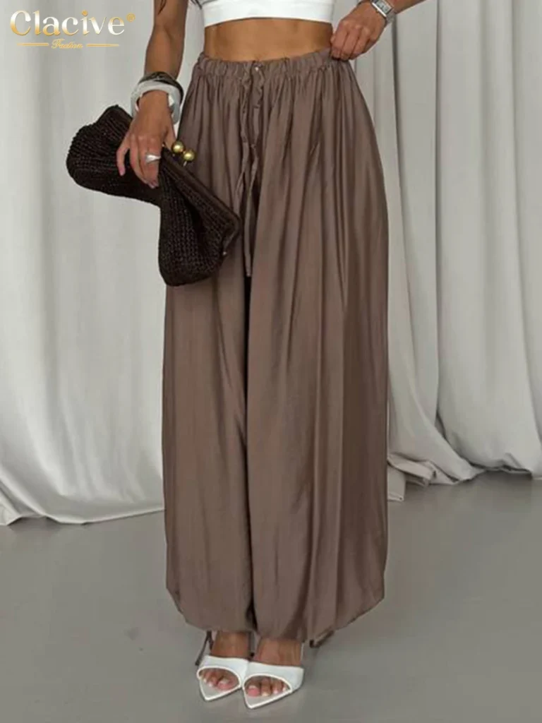 Clacive High-Waist Wide-Leg Women's Pants Brown