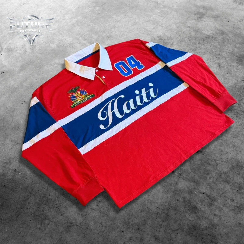 Mens Polo Shirt Harajuku Y2K Striped Rugby Long Sleeve