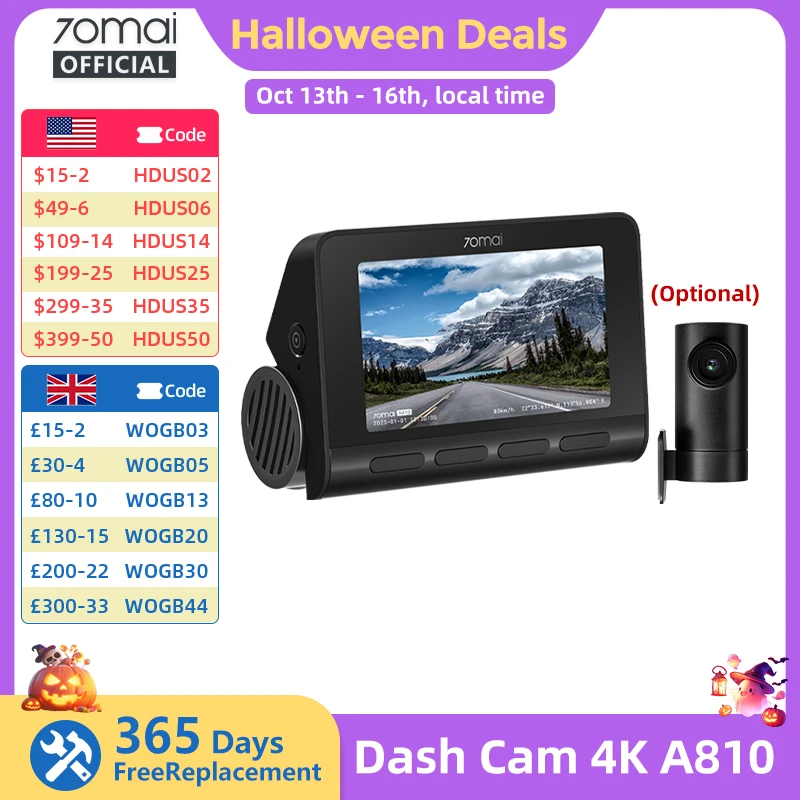 70mai A810 4K Front and Rear Dash Cam with 4G Support