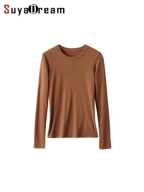 SuyaDream Women's Silk-Viscose Long-Sleeve Thermal Top