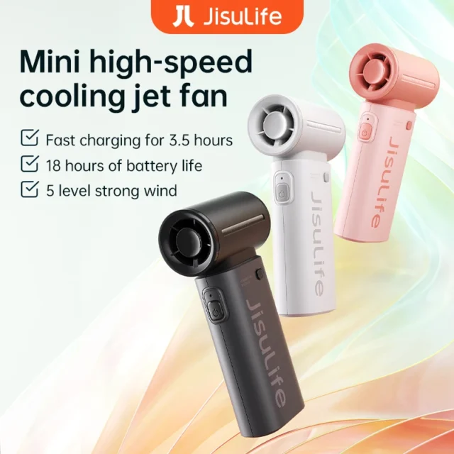 JISULIFE Handheld Turbo Fan — 5000mAh, 5 Speeds