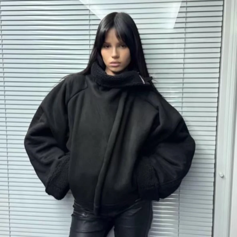 Stand Collar Asymmetric Zipper Women's Woolen Coat