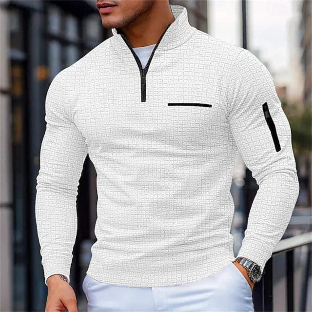 Men's Casual Long-Sleeve Polo Sweatshirt with Zipper
