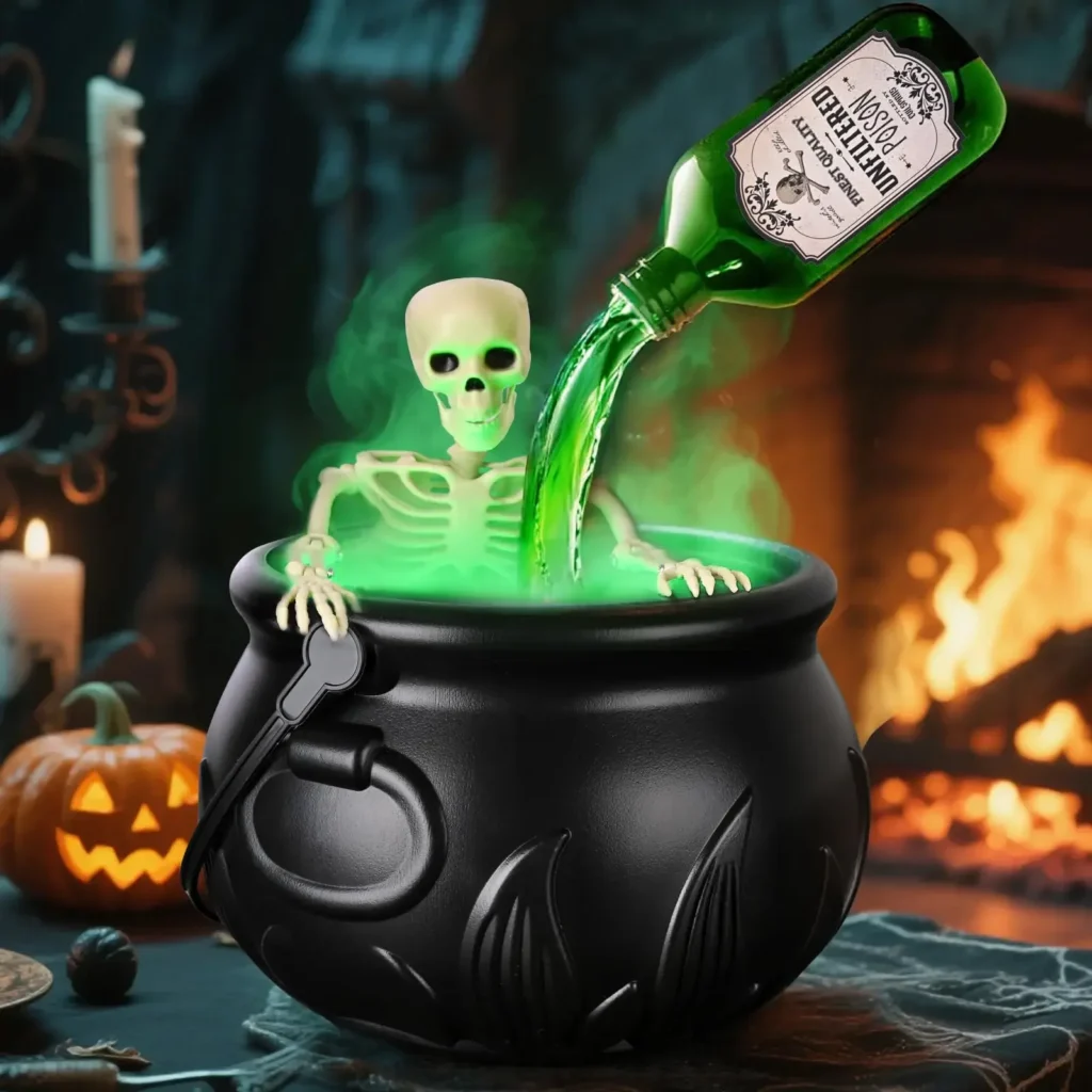Halloween Witch Cauldron with LED Light & Fog Maker