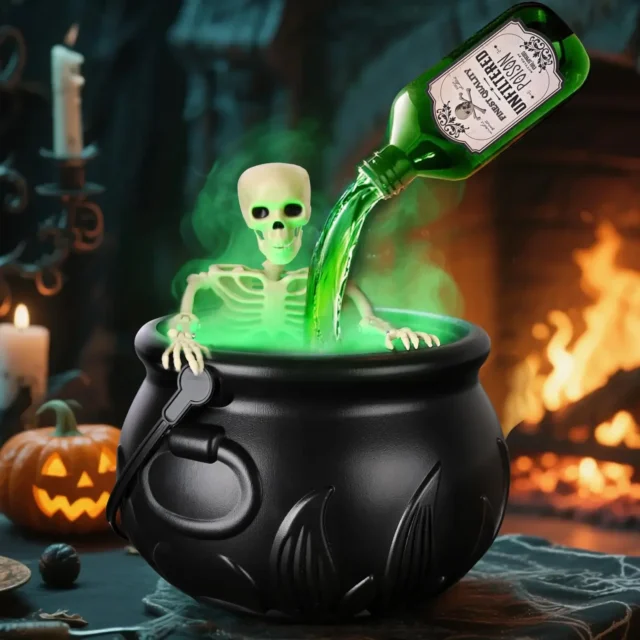 Halloween Witch Cauldron with LED Light & Fog Maker