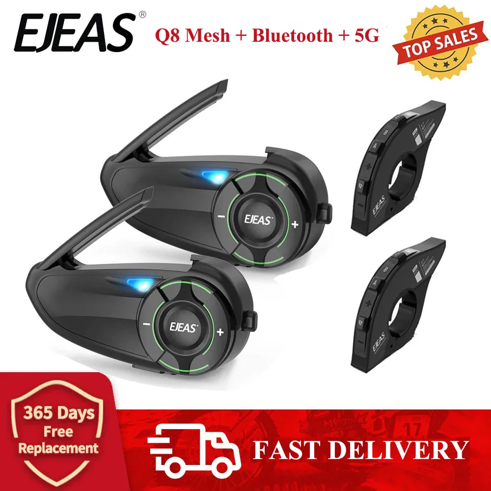 EJEAS Q8 Bluetooth 5.1 Motorcycle Helmet Intercom (IP67)