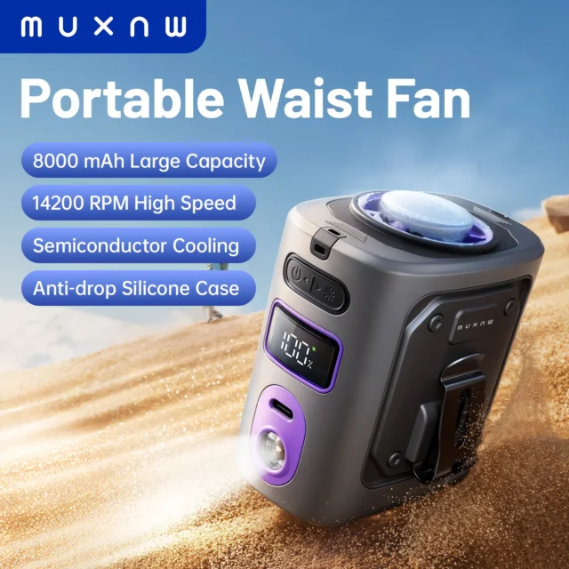 MUXNW Rechargeable Clip-On Waist Fan with Ice Cooling