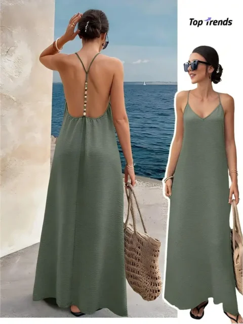 Strapless Backless Long Elegant Dress — Solid Color