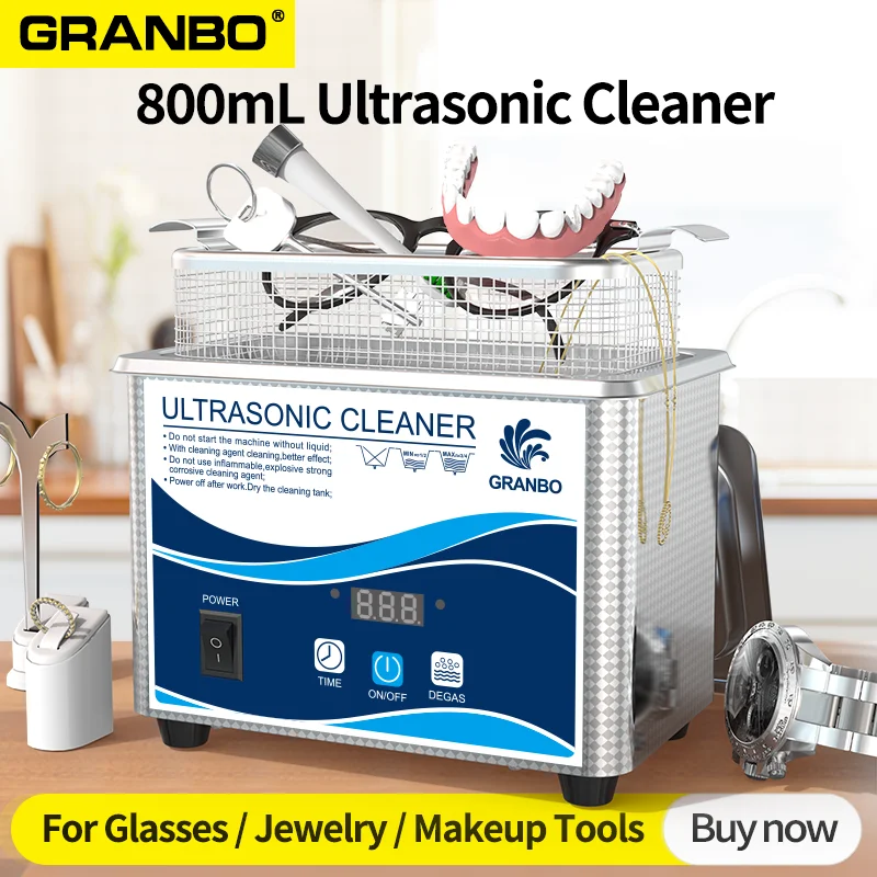 800ml Digital Ultrasonic Cleaner with Stainless Steel Bath
