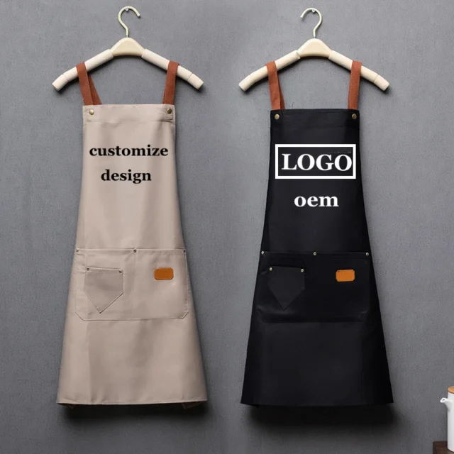 Customized Waterproof Embroidered Kitchen Apron with Pockets