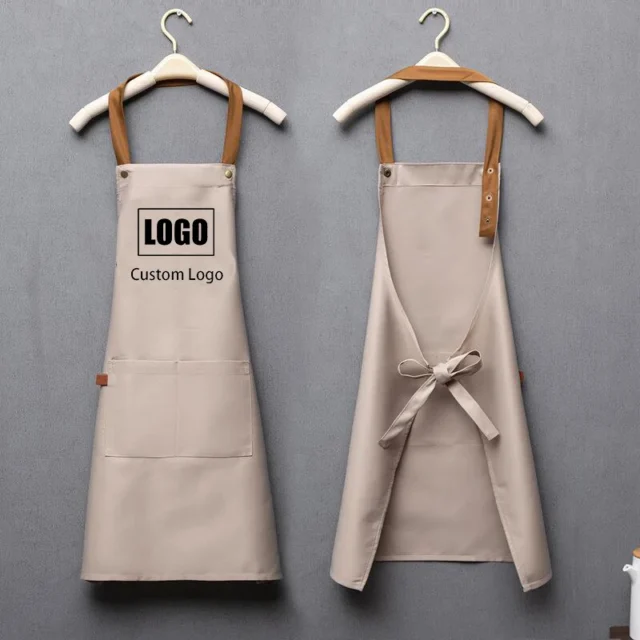 Customized Embroidery Waterproof Kitchen Apron with Pockets