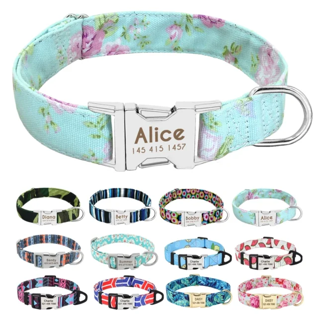 collar perro personalizado - Collar de perro personalizado en nailon con identificación grabada