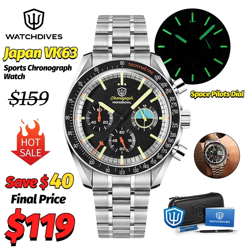 Watchdives WD1863 reloj cronógrafo con zafiro y 100m