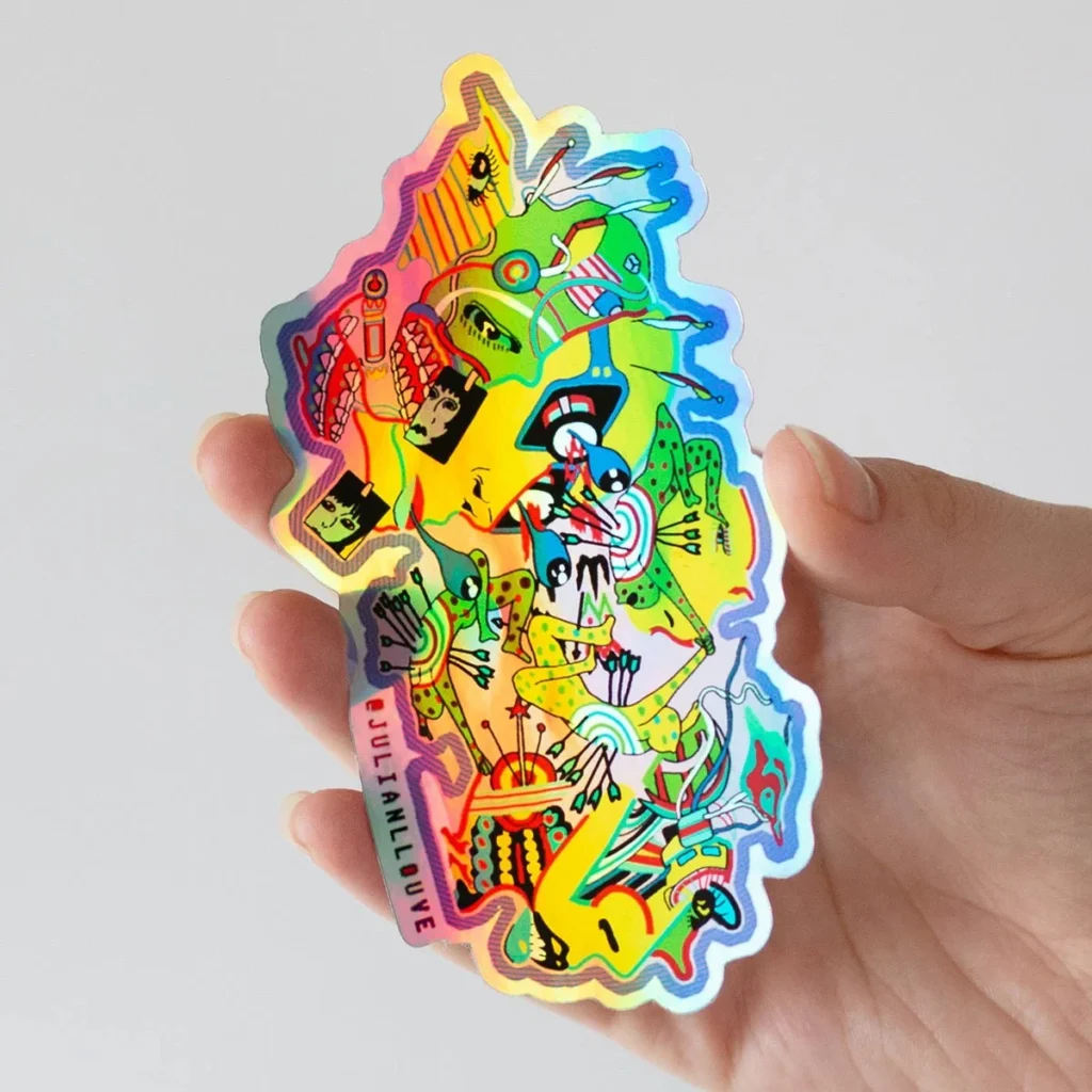 100 Uds pegatinas holográficas personalizadas (vinilo impermeable)