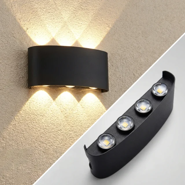aplique pared LED 2-10W - Aplique de pared LED 2–10W, aluminio negro, luz arriba/abajo