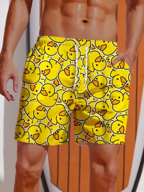 pantalones cortos pato amarillo - Pantalones cortos hawaianos con estampado de pato amarillo