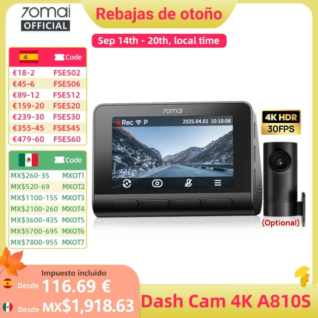 Cámara para Auto 70mai A810S 4K con IMX678 y Wi‑Fi 6