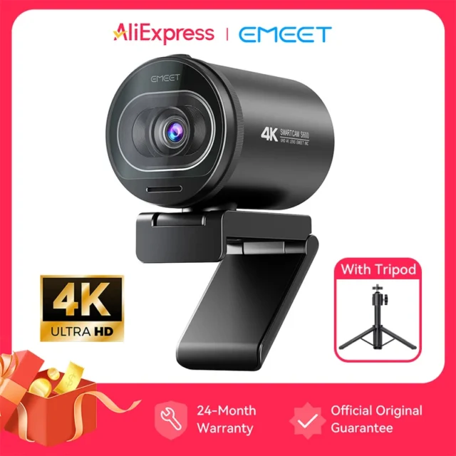 Cámara Web 4K EMEET - Cámara Web 4K EMEET S600 con Trípode y sensor Sony