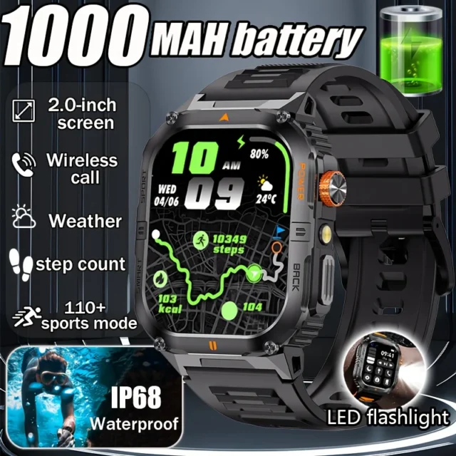 reloj inteligente militar - Reloj inteligente militar 2.01" con batería 1000 mAh