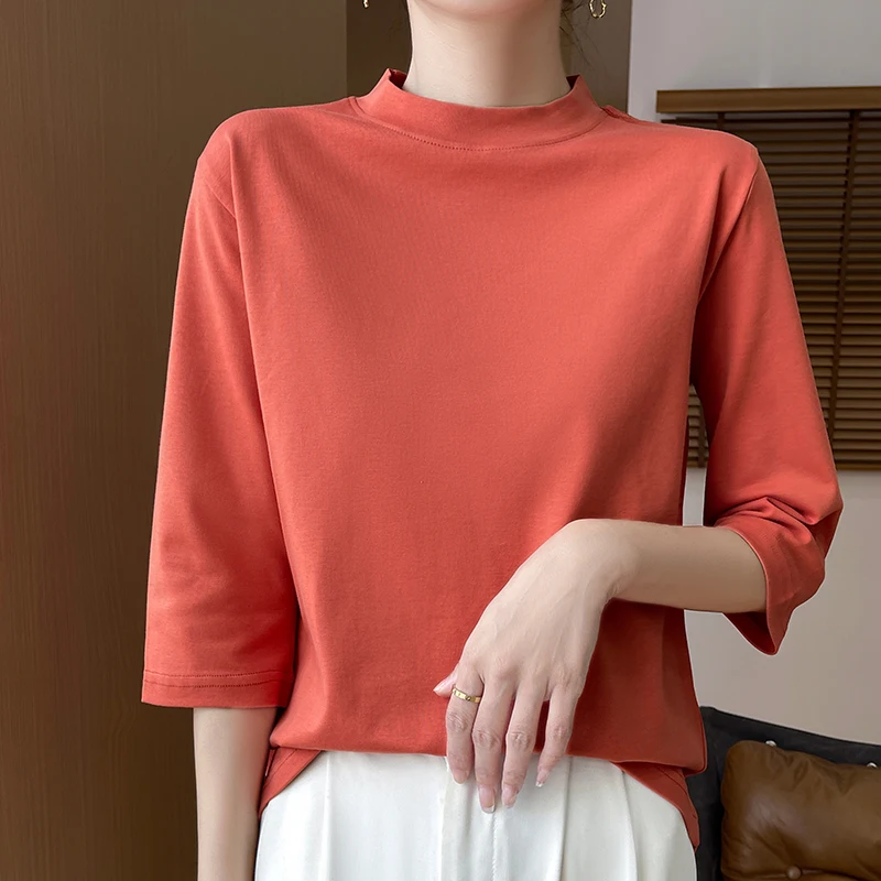 Camiseta 100% algodón mujer — Top holgado color sólido