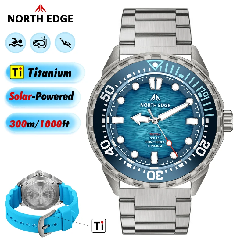Reloj de buceo NORTH EDGE TRITON-TI, solar y 300 m