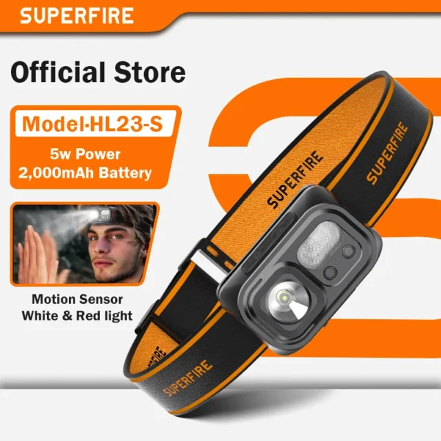 SUPERFIRE Mini faro delantero recargable USB-C con sensor