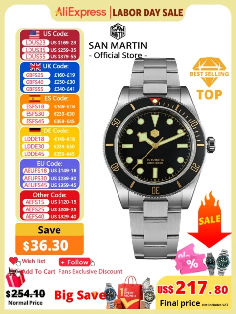 reloj San Martin 40mm - San Martin 40mm BB58 reloj de buceo automático