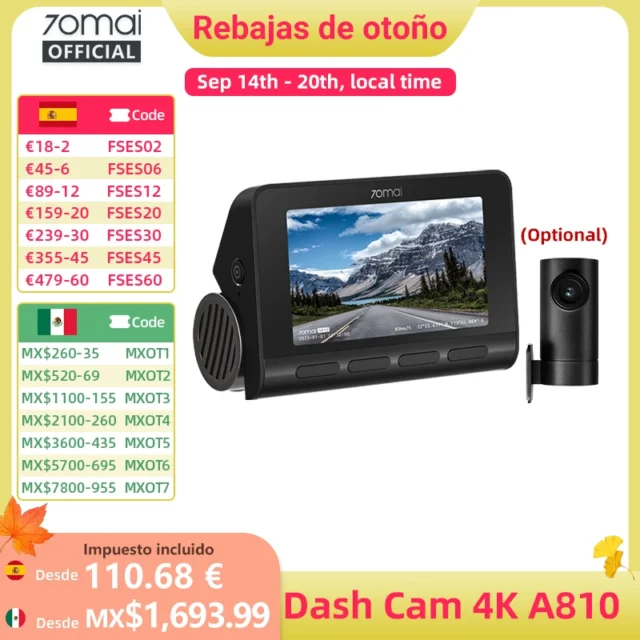 Cámara para Auto 70mai 4K A810 (Delantera y Trasera)