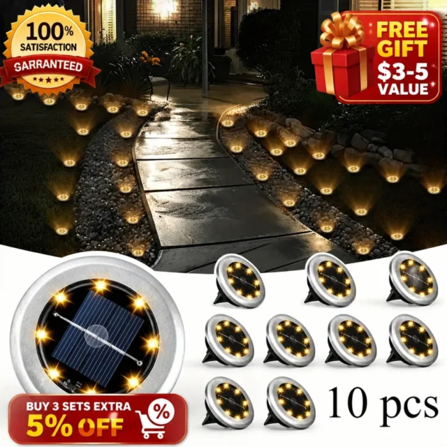 10 Luces Solares de Suelo 8 LED impermeables para exterior
