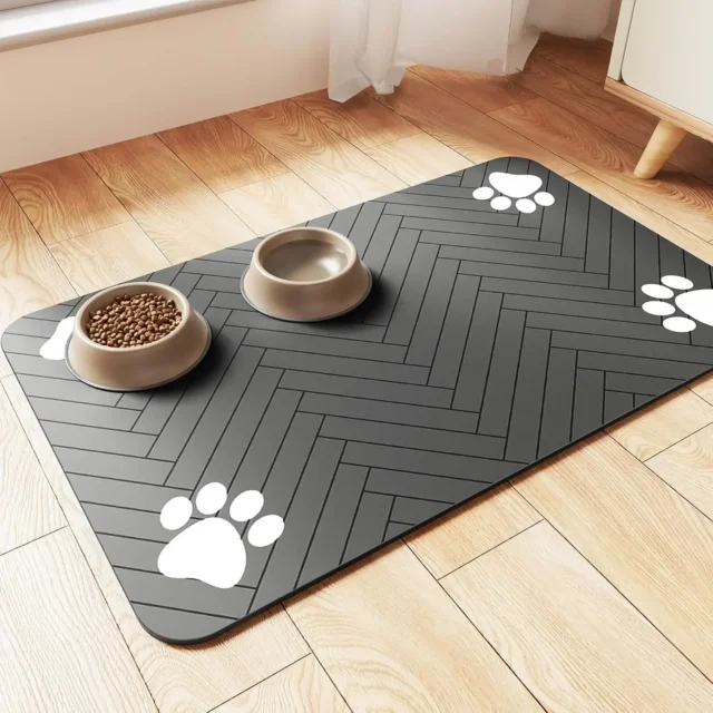 estera alimentación mascotas - Estera de alimentación para mascotas absorbente con respaldo de goma