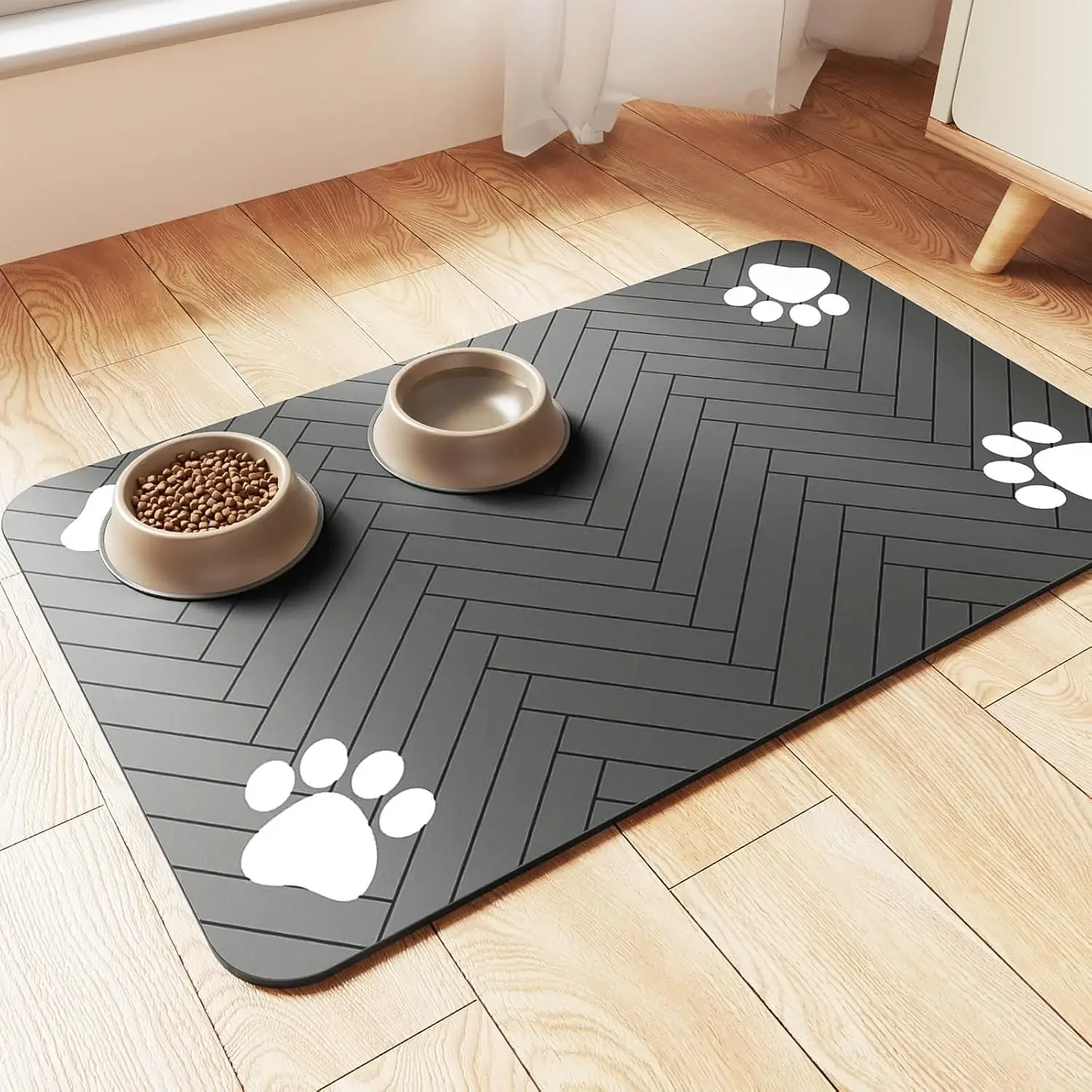 Estera de alimentación para mascotas absorbente con respaldo de goma