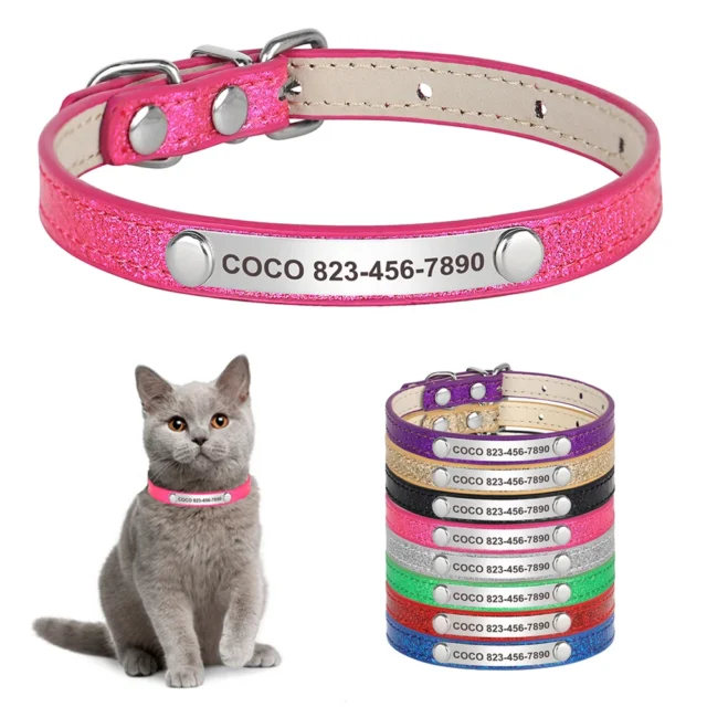 collar gato personalizado - Collar de gato personalizado en cuero con grabado