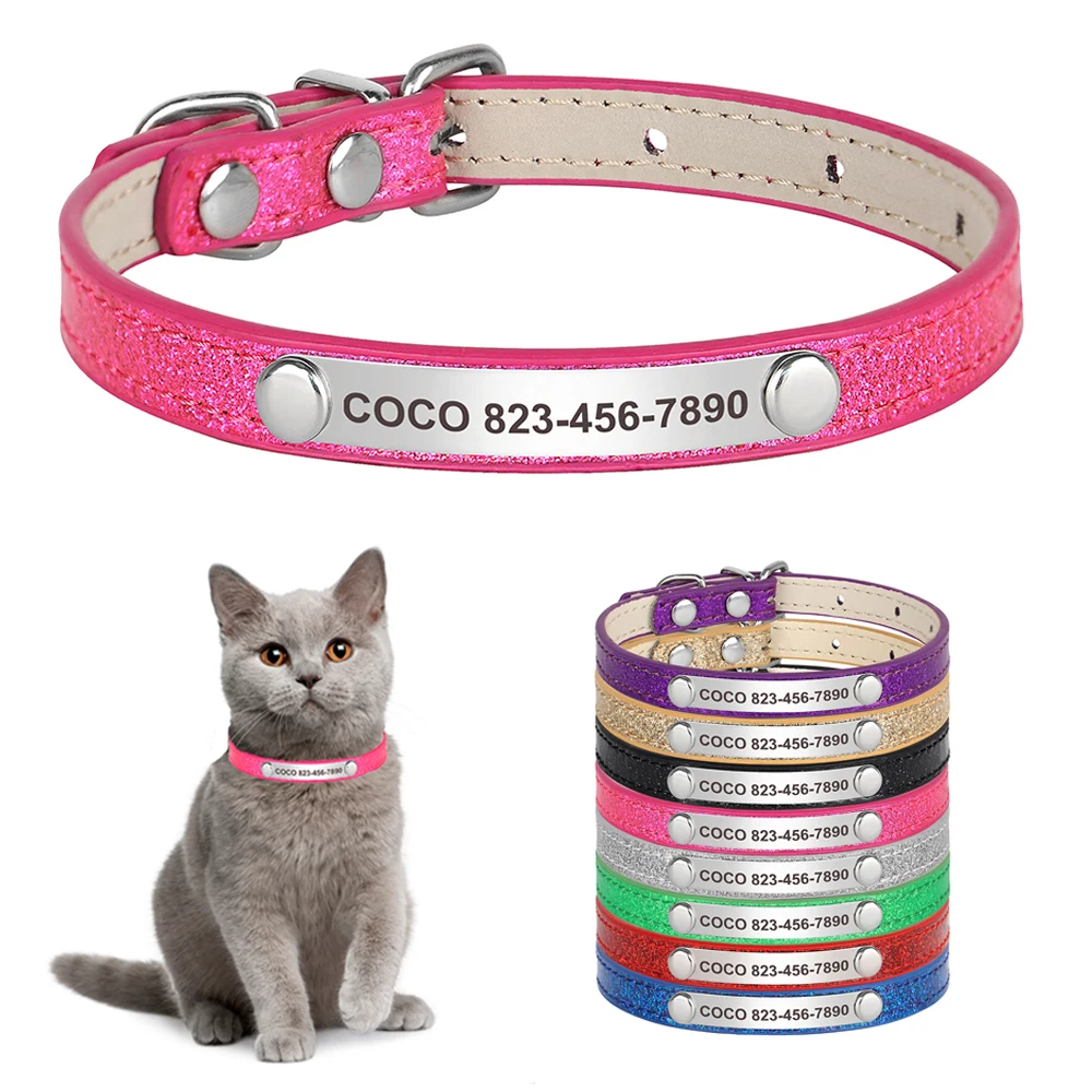 Collar de gato personalizado en cuero con grabado