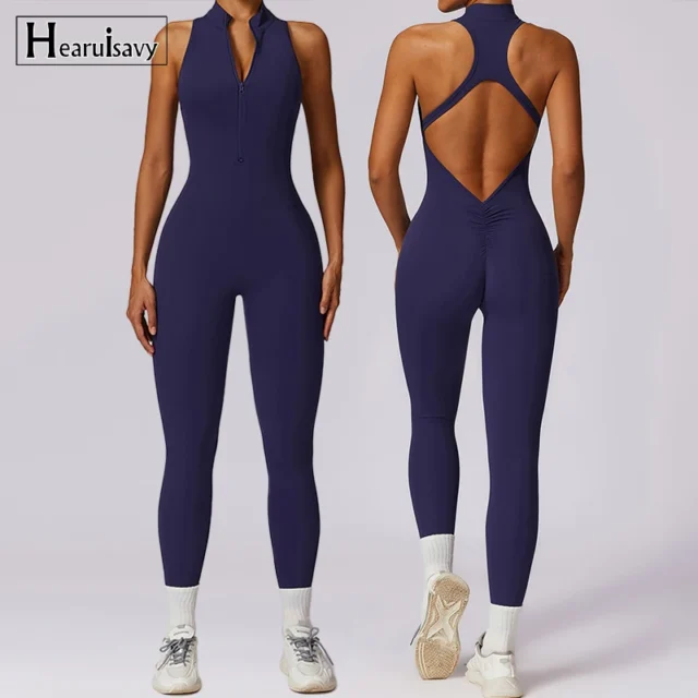 Mono deportivo de una pieza con espalda en V para mujer
