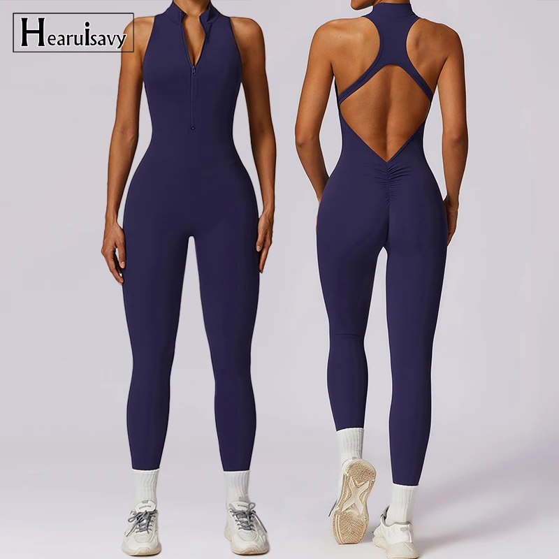 Mono deportivo de una pieza con espalda en V para mujer