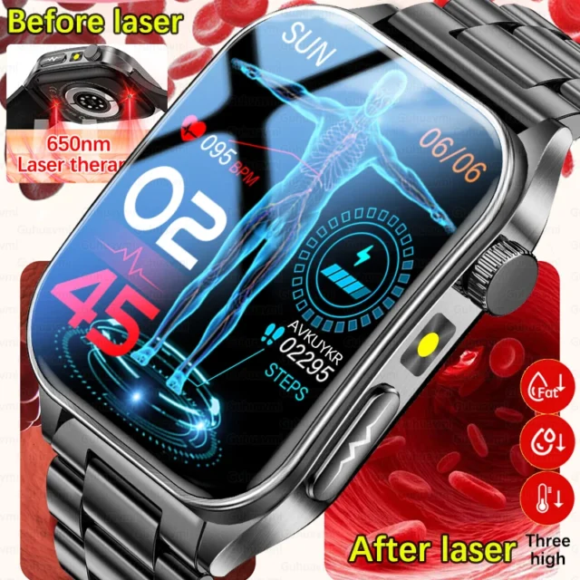 Smartwatch terapia láser 650nm - Smartwatch 650nm terapia láser con ECG y presión arterial
