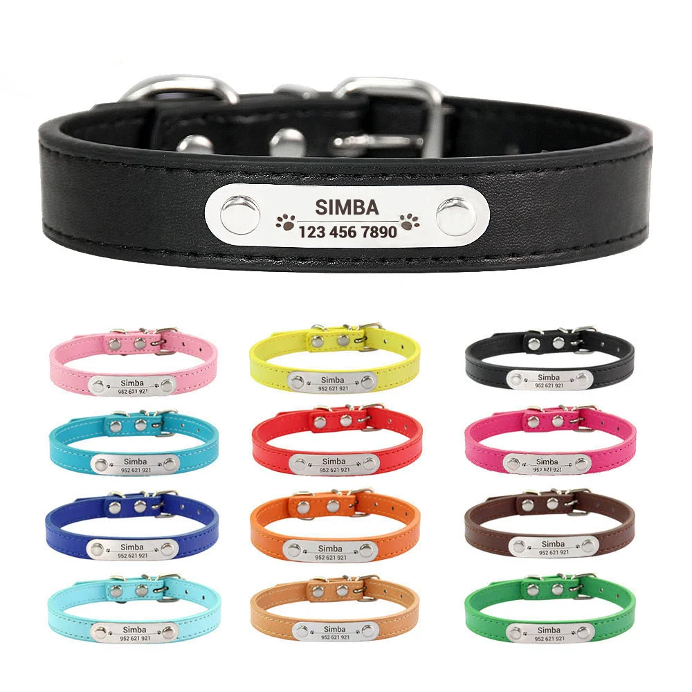 Collar de perro personalizado de cuero PU, color rosa
