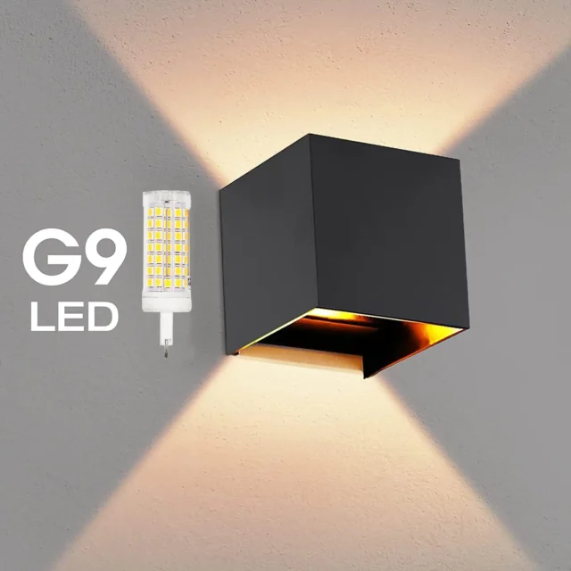 lámpara pared LED IP65 - Lámpara de pared LED impermeable IP65 con portalámparas G9