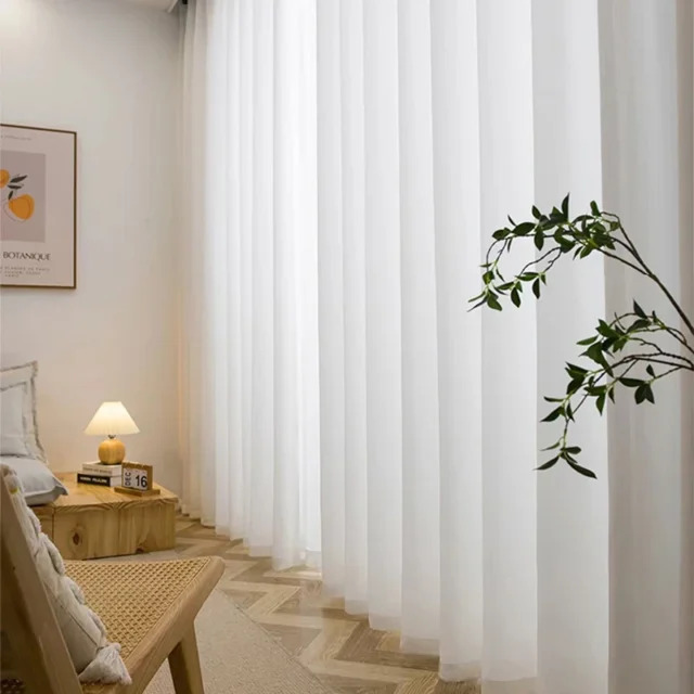 cortinas gasa tul blanco - Cortinas opacas de gasa Asazal, tul blanco hilo grueso