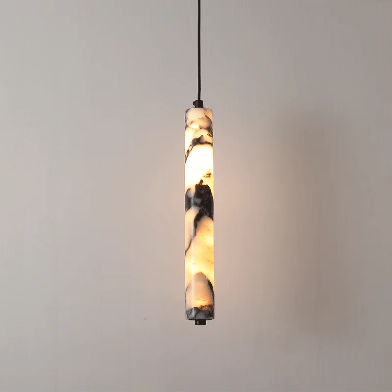 Lámpara colgante de piedra natural negra, LED de lujo