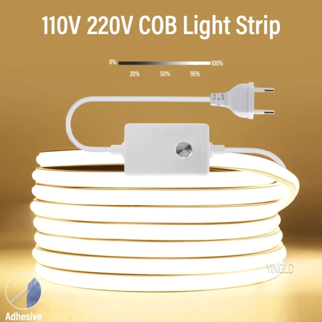 Tira LED COB 220V - Tira LED COB 220V/110V con enchufe y interruptor regulable