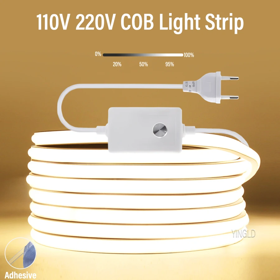 Tira LED COB 220V/110V con enchufe y interruptor regulable