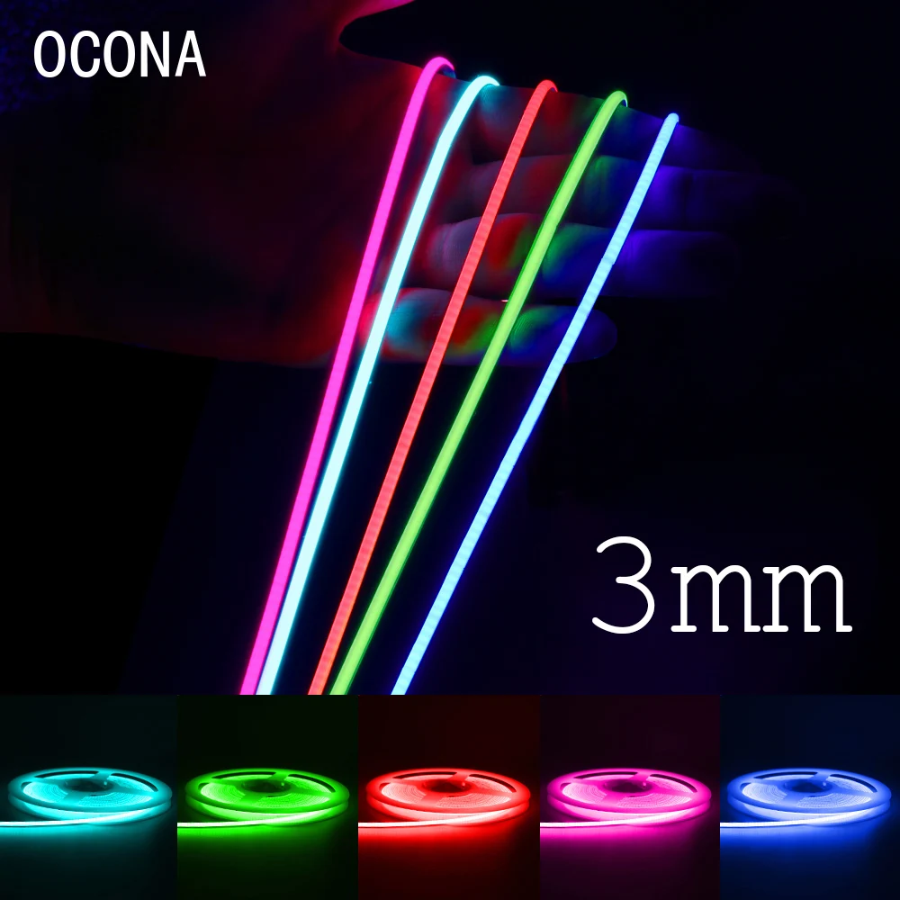 Tira LED COB ultrafina 3mm DC 12V colorida para decoración