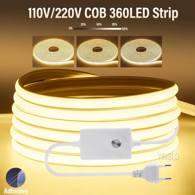 Tira LED COB 360LEDsm - Tira LED COB 360LEDs/m regulable 220V (1–50 m)