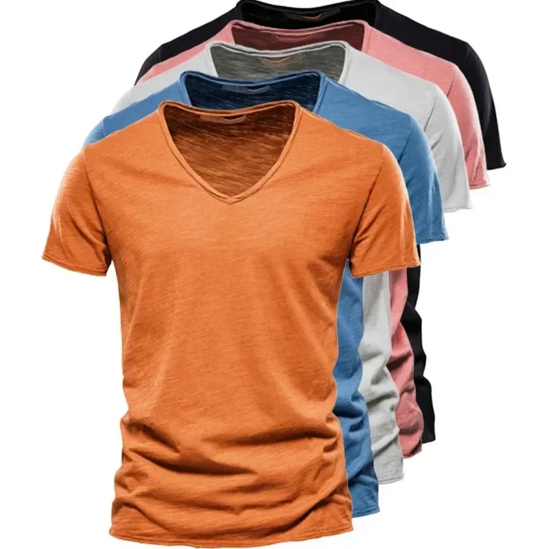 Camiseta 100% algodón con cuello en V, talla S-5XL