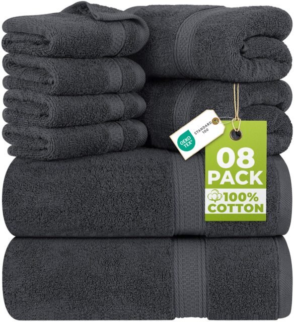 Utopia Towels - Juego Toallas Baño Completo 8 Piezas (Gris)
