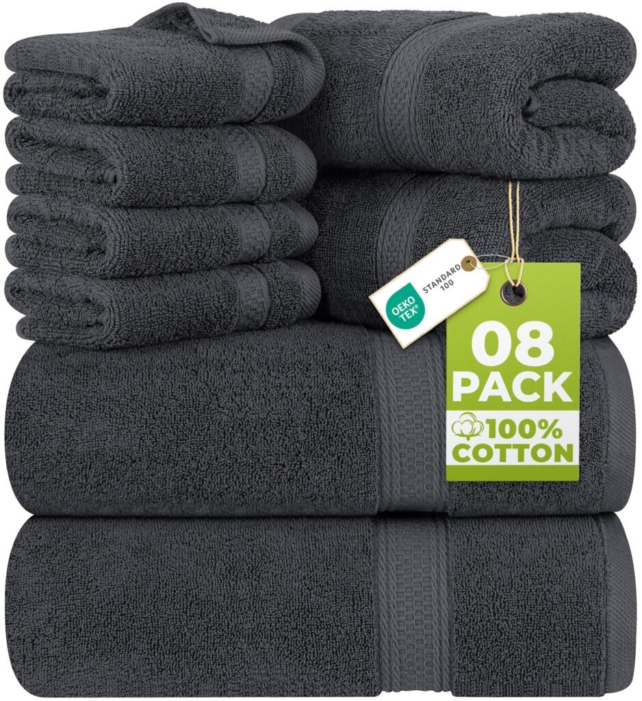 Utopia Towels - Juego Toallas Baño Completo 8 Piezas (Gris)