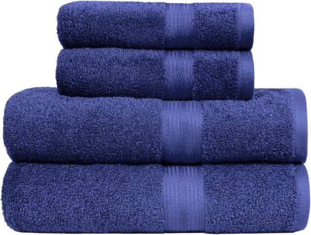 Amazon Basics 100% Cotton Full Bath Towel Set, 2 Bath Towels + 2 Hands, Royal Blue