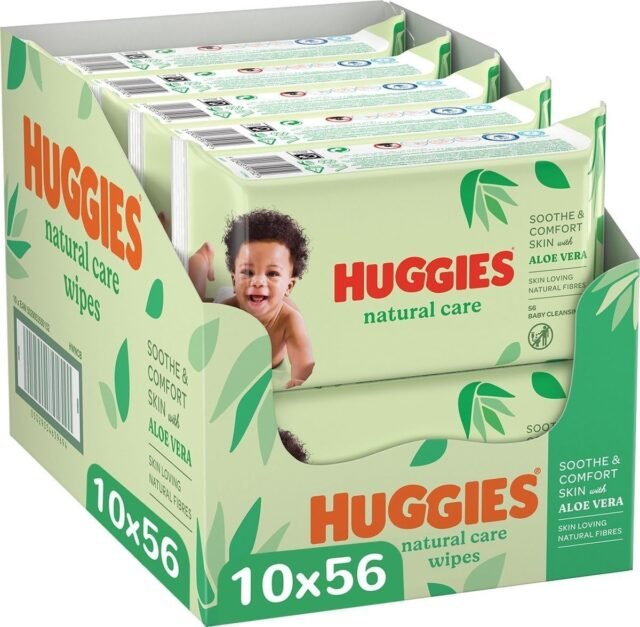 Huggies Natural Care Toallitas para Bebé, Aloe Vera, 10 Packs de 56, Total 560 Toallitas